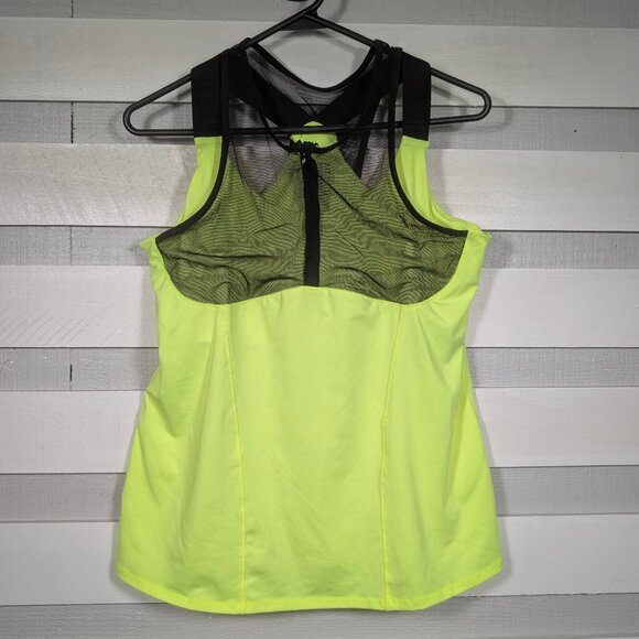 Lucky in Love Tops - Lucky in Love Women's XL Built in Bra Tank Top Neon Yellow Tennis Mesh Zip black